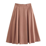 Fall outfits  Women Pleated Skirt 2023 High Waist Fashion Mid-calf Skirts for Women Spring Summer A-Line Casual Solid Khaki Skirts