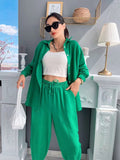 Fall outfits 2023 Autumn Casual Women Shirt Trouser Suit Female Solid Long Sleeve Shirts With High Waist Harem Pants Two Piece Set Outfits