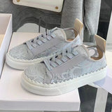 Clacive Girls Flat Thick Sole Small White Shoes Women Air Mesh Round Toe Lace Up Tennis Shoes Spring Platform Walking Shoes Sneakers
