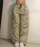 Clacive  Y2K Drawstring Streetwear Pockets Baggy Cargo Pants Women Loose Casual Vintage Low Waist Wide Leg Sweatpants  Summer