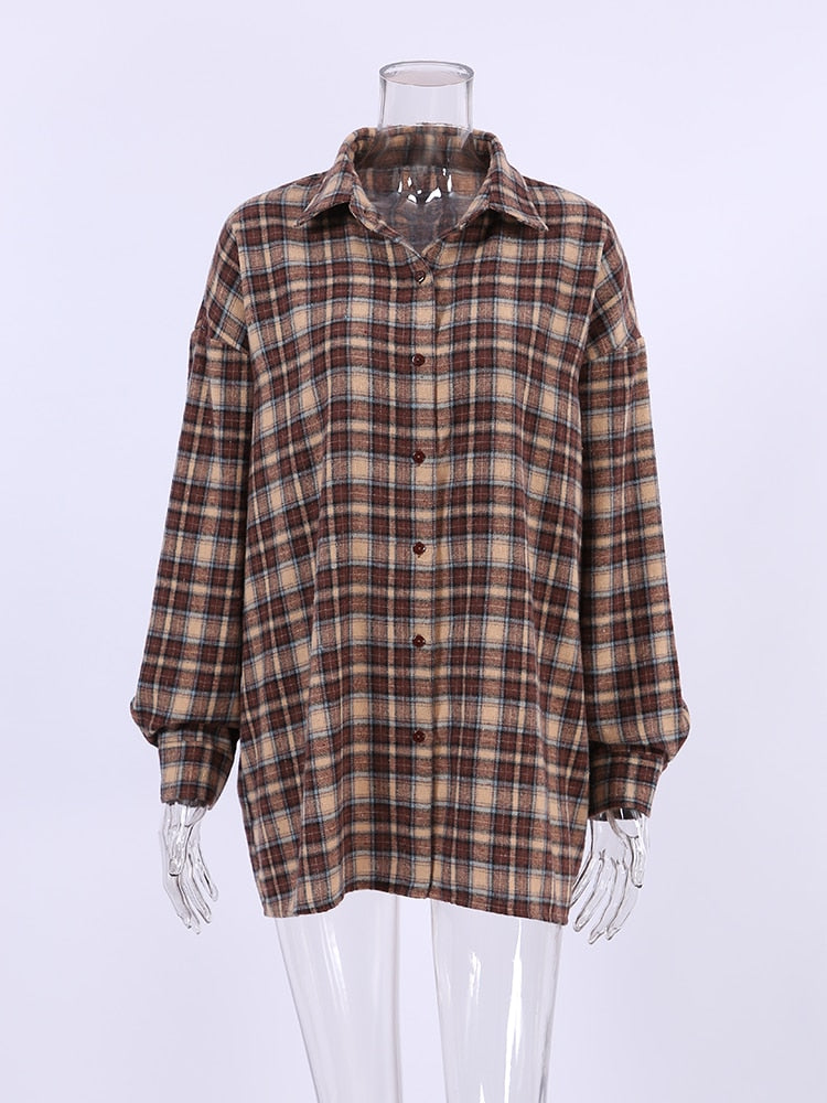 Fall outfits back to school 18 Vintage Plaid Shirts Women Loose Gingham Female Blouse Autumn 2023 Button Top Shacket Oversized Long Shirts Ladies
