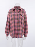 Fall outfits back to school 18 Pink Plaid Shirts And Tops Women Street Wear Gingham Casual Long Sleeve Top Single-Breasted Oversize Shirt Ladies
