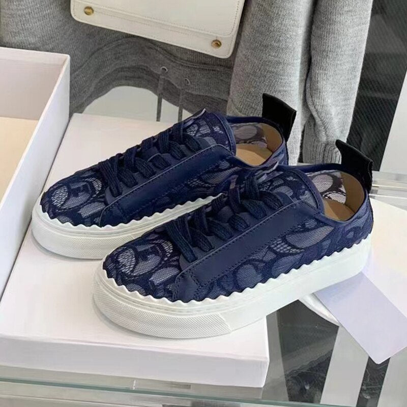 Clacive  Flat Thick Sole Breathable Small White Shoes Women Air Mesh Round Toe Lace Up Walking Shoes Girls Spring Platform Sneakers