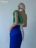 Clacive Summer Blue Office Women'S Skirt  Elegant Slim High Waisted Midi Skirts Ladies Fashion Slit Ruched Long Skirts