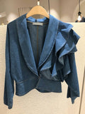 Clacive Vintage Irregular Short Denim Jackets For Women Loose Waisted Ruffles Full Sleeve Casual Female Open Stitch Jeans Coats WJ8