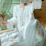 Clacive  White Dresses For Women Vintage Elegant Slim Luxury Embroidery Lace Collar Lantern Sleeve High Waist Korean Dress