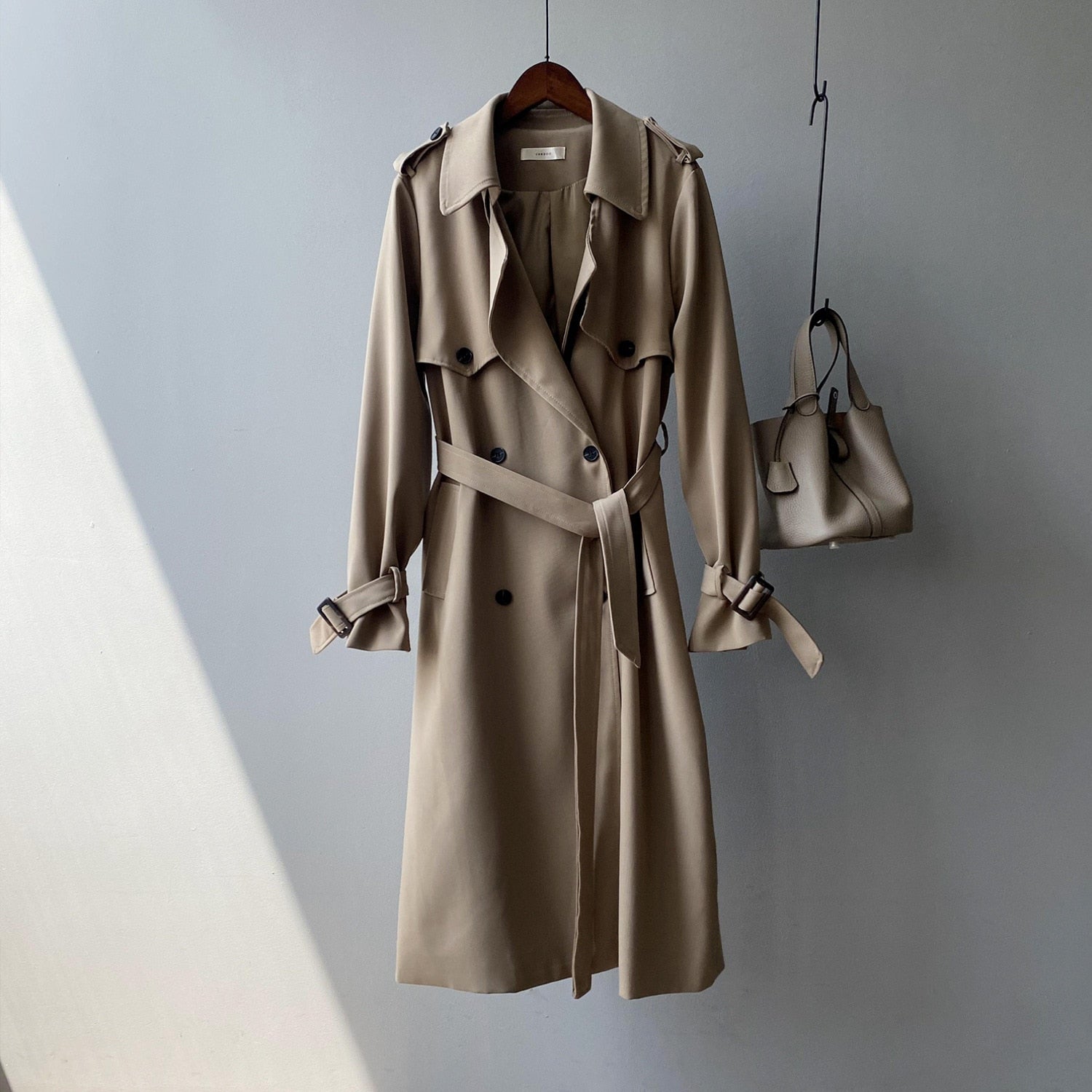 Clacive Solid Color Trench Coat Women Fashion Double Breasted Minimalism Long Jacket Office Lady Loose Winter Coat Female Windbreaker