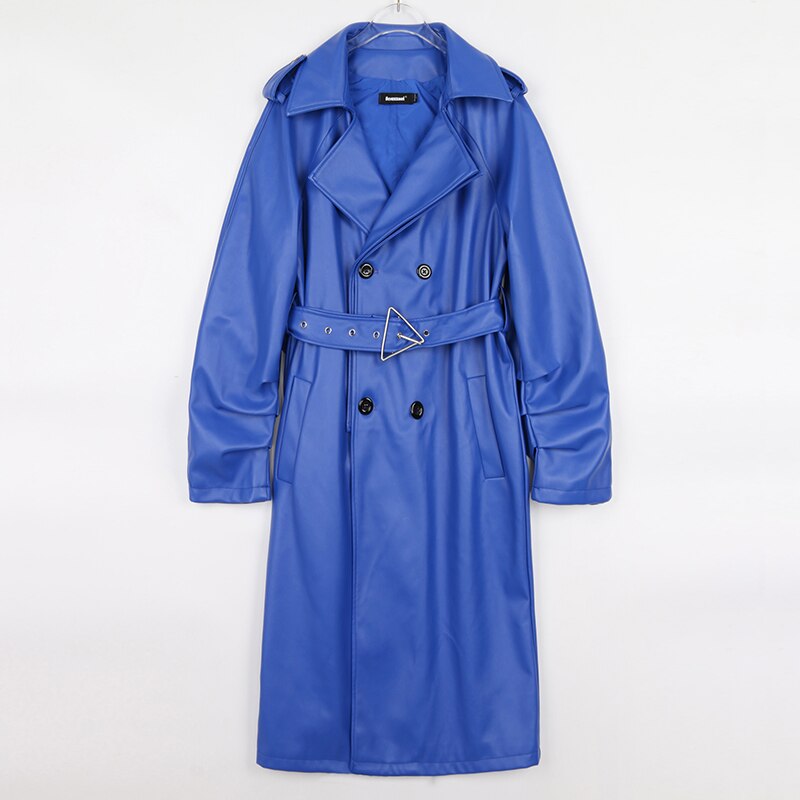 Clacive  Spring Autumn Long Faux Leather Trench Coat For Women Belt Double Breasted Luxury Elegant Fashion