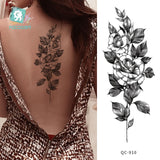 Clacive Waterproof Temporary Tattoo Sticker Hand Drawn Black And White Lotus Design Body Art Fake Tattoo Flash Tattoo Back Female Male