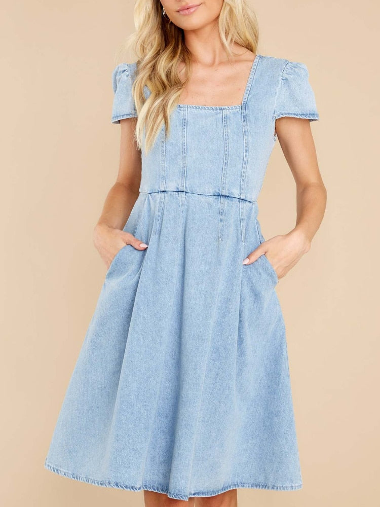 Fall outfits Back to school Summer Dress Women 2023 New Denim Elegant Vintage Female Fashion Korean Casual Blue Jeans Clothes Streetwear Sexy A-LINE Bow Xl