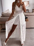 Women's Casual Bodysuit Hollow Out Floral Lace Sleeveless V Neck  Sling Bodysuit Cover Up Beach Dress Sundress Lady Outfit