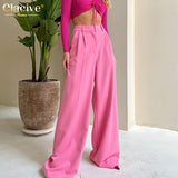 Clacive Fashion Pink Office Women'S Pants  Elegant Loose Pleated Pants Ladies