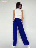 Clacive Fashion Blue Straight Trousers Ladies Casual Loose High Waist Office Pants Elegant Pleated Summer Pants For Women