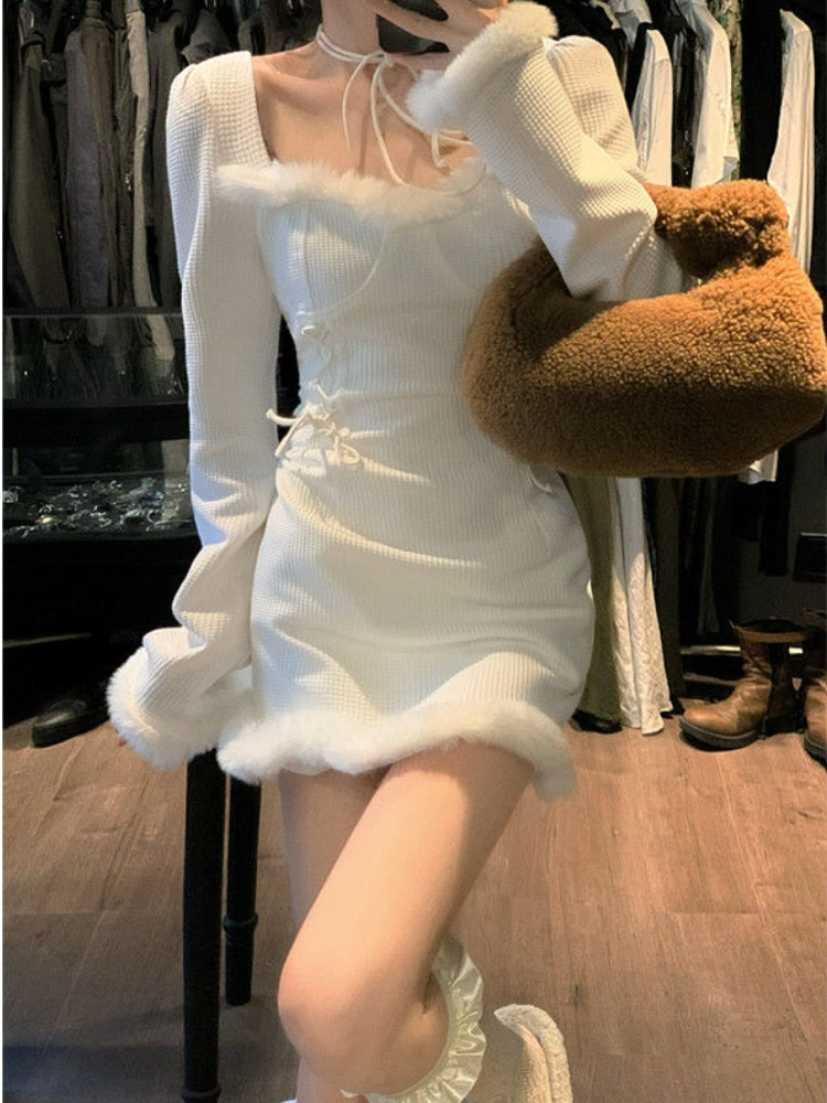 Fall outfits back to school  Bodycon Sweater Dress Woman Korean Fashion 2022 Spring Long Sleeve Knitted Mini Dress Sweet Slim Evening Party Dress Female