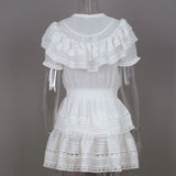 Clacive High Quality  Short Sleeve White Lace Patchwork Women Holiday And Beach Style Mini Dress