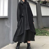 Clacive Women Black Two Piece Set Long Sleeve Asymmetric Loose Shirt + Irregular Skirt Suits Oversized Spring 2 Piece Outfits Casual