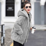 Clacive  Black Gray Faux Rabbit Fur Coat Women Korean Casual Loose Hoodies Jacket Female  Winter Thick Warm Furry Overcoat