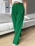 Clacive Autumn Green Casual Womens Trouser Suits Fashion Loose Pleated Office Ladies Pants Vintage High Waist Pants For Women