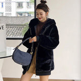 Clacive  Winter Fluffy Warm Soft White Oversized Faux Fur Jacket Women Long Sleeve Black Zip Up Faux Fur Sweatshirt Korean Hoodie