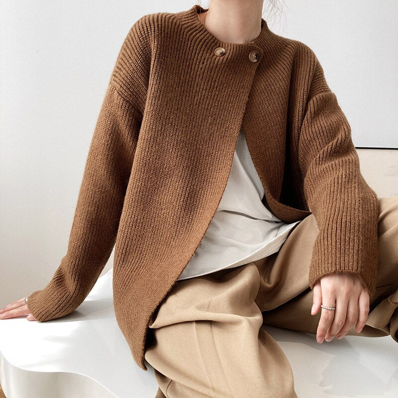 Clacive Irregular Simple Cardigan Tops Woman Autumn Long Sleeve Single Button Sweater Gilet Femme Casual Vintage Outerwear Sweaters Coat