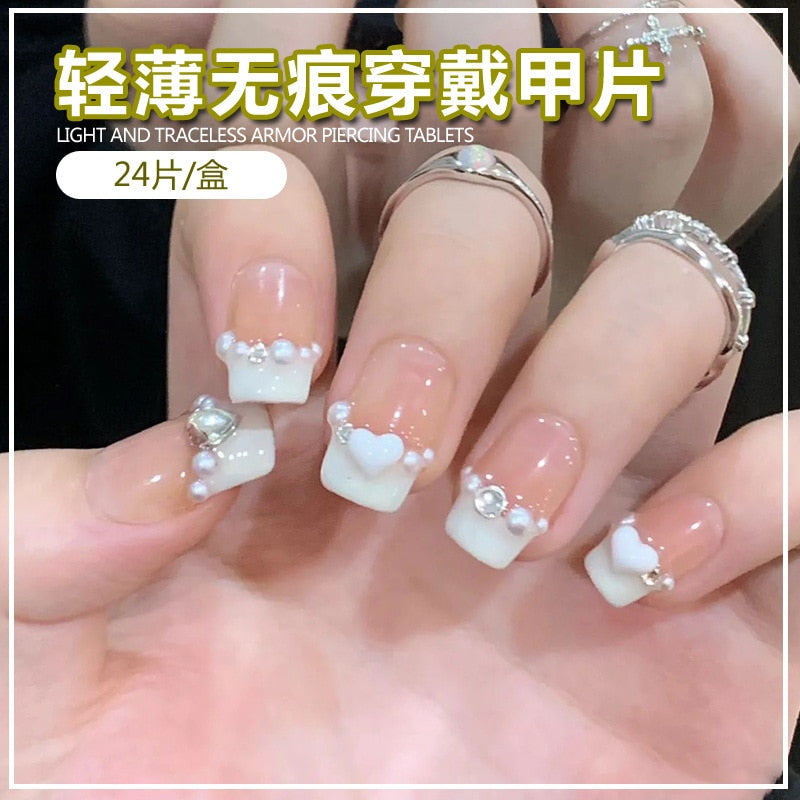 Fall nails Barbie nails Christmas nails 24pcs Wearable naked color on Fake Nails Tips With Glue false nails design Butterfly Lovely Girl false nails With Wearing Tools