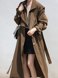 Clacive Minimalism Woman Jacket  New Spring Autumn Turn-Down Collar Double Breasted Trench Coat Elegant Causal Femme Overcoat Cloth