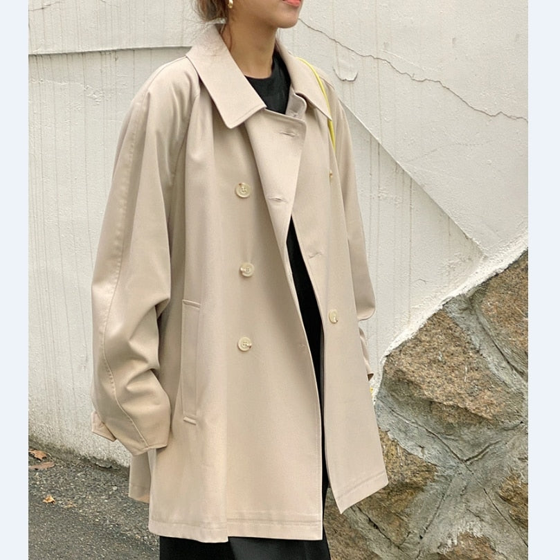 Clacive Vintage Turn-Don Collar Women Trench Coats  Autumn Winter  Full Sleeve Double-Breasted Loose Elegant   Blazers Jackets J511