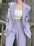 Clacive Spring Summer Women Blazer Pantsuit Long Sleeve Jacket Pants Two Piece Set Female Fashion Business Casual Purple Trousers Suit