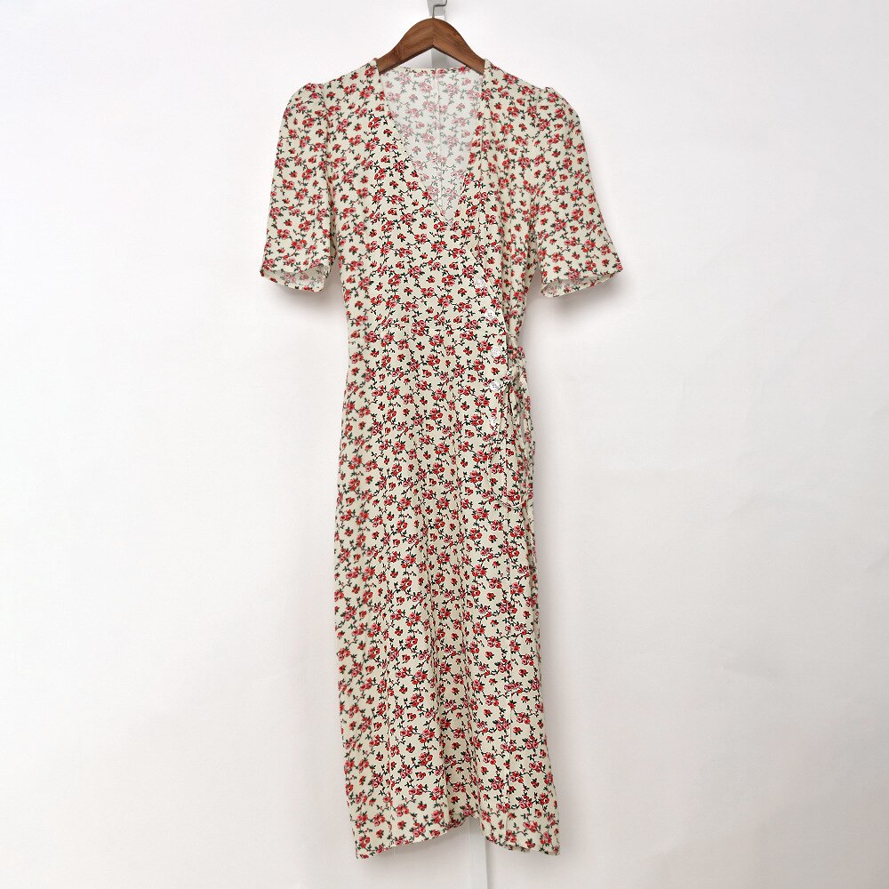 Clacive Midi Dress Summer Women Short Sleeve V-Neck Single-Breasted Vestidos Ladies Elegant Vintage Causal Long Dresses
