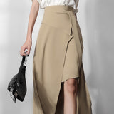 Women's Runway Fashion  Summer Designer High Quality Irregular Khaki Skirt Female High Waist A-Line Skirt TB2498