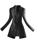 Clacive  Spring Elegant Black Light Soft Faux Leather Blazer Long Sleeve Slim Fit Luxury Women Blazers And Jackets Fashion