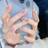 Fall nails Barbie nails Christmas nails 24 Pcs Blue Fake Nails Press on Nail Designs Art Long Tips False Forms with Glue Stick Stickers Reusable Set Acrylic Artificial