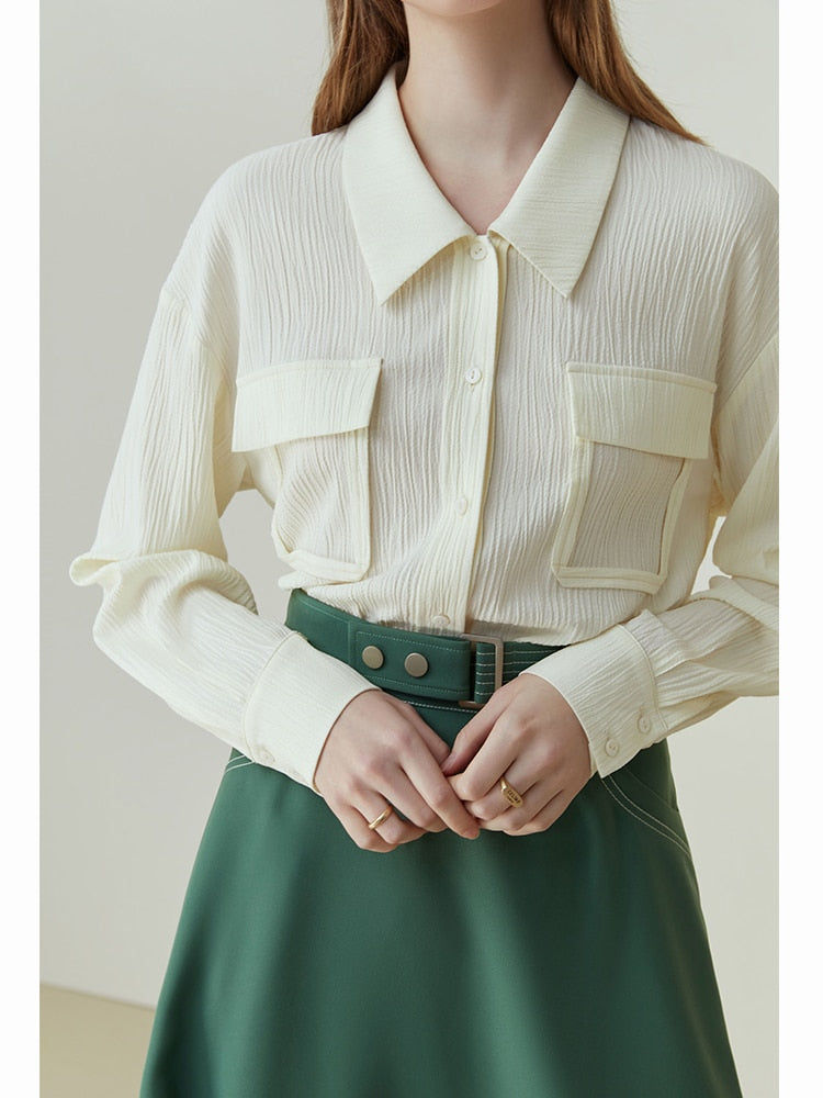 Fall outfits back to sschool Workwear Pleated Textured Shirt for Women Early Spring Long-sleeved French Loose Cozy Style Office Lady Necessary Shirt Top
