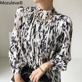 Clacive  Elegant Turtleneck Ladies Leopard Print Dress Full Sleeve Slim Waist Female A-Line Dress  Spring  Ladies Vestidos
