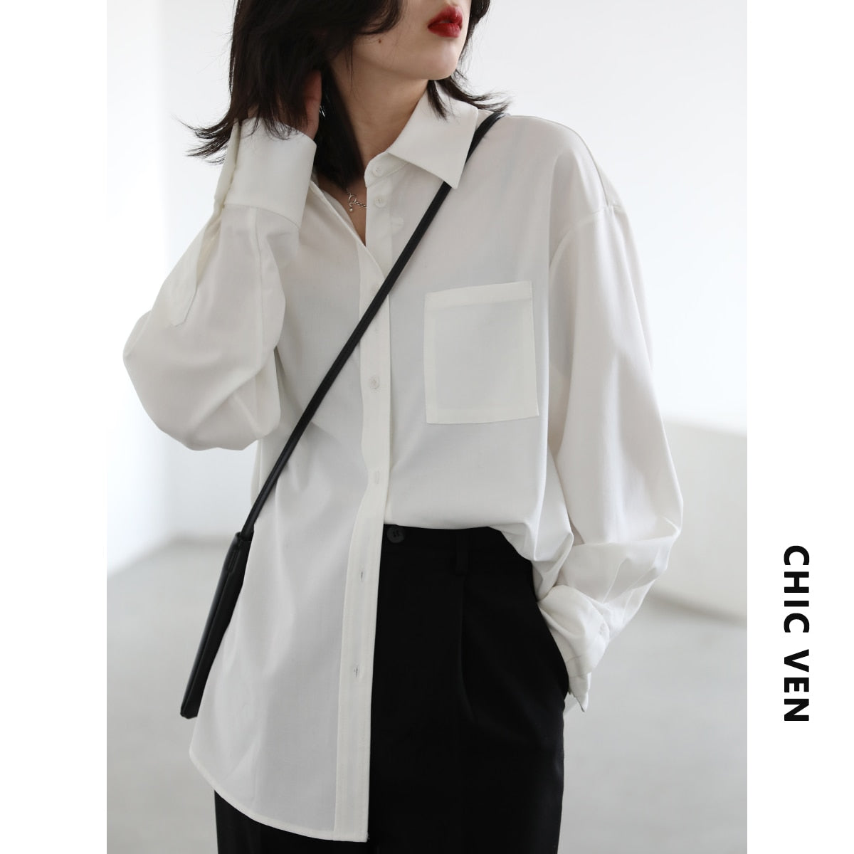 Clacive  Women's Shirt Loose Solid Color Casual Blouse Long Sleeve Women Buttoned Shirts Blouses Office Lady Spring Autumn