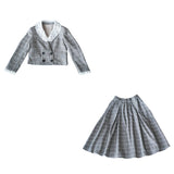 Fall outfits back to school  Spring Fall Dress Sets Women Preppy Style Elegant Plaid Short Coat+Pleated Skirt Embroidery Flowers Lace Women's formal outfits