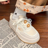 Clacive  Kawaii Flower  New White Women Sneakers Spring Platform Korean Casual Sports Shoes Vulcanize Tennis Flat Basket Lolita
