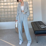 Clacive Streetwear Pant Suits Women Spring  Crop Blazer And Pants Cropped Blazer Set Two Piece Set Outfits