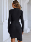 Clacive Long Sleeve Cut Out Black Bodycon Bandage Dress Women's Sexy Night Club Mini Celebrity Evening Runway Party Dress Outfits
