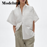 Clacive   New Spring Summer Short Sleeve Shirt T-Shirt Women Fashion Solid Color Simple Loose Blouse Casual Tops Female