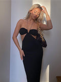 Clacive  2023 Summer Spaghetti Strap Halter Sexy Backless Maxi Dress Elegant Bandage Sleeveless Club Party Dresses Bodycon