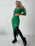 Clacive Free Shipping Women 2 Piece Set Pullover Top & High Waist Split Long Skirt Casual Knit Sets  Autumn Winter Female Streetwear