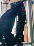 Clacive   Gothic Punk Chain Bandage Cargo Pants Women Vintage Oversize Dark Academic Grunge Baggy Trousers Streetwear Casual