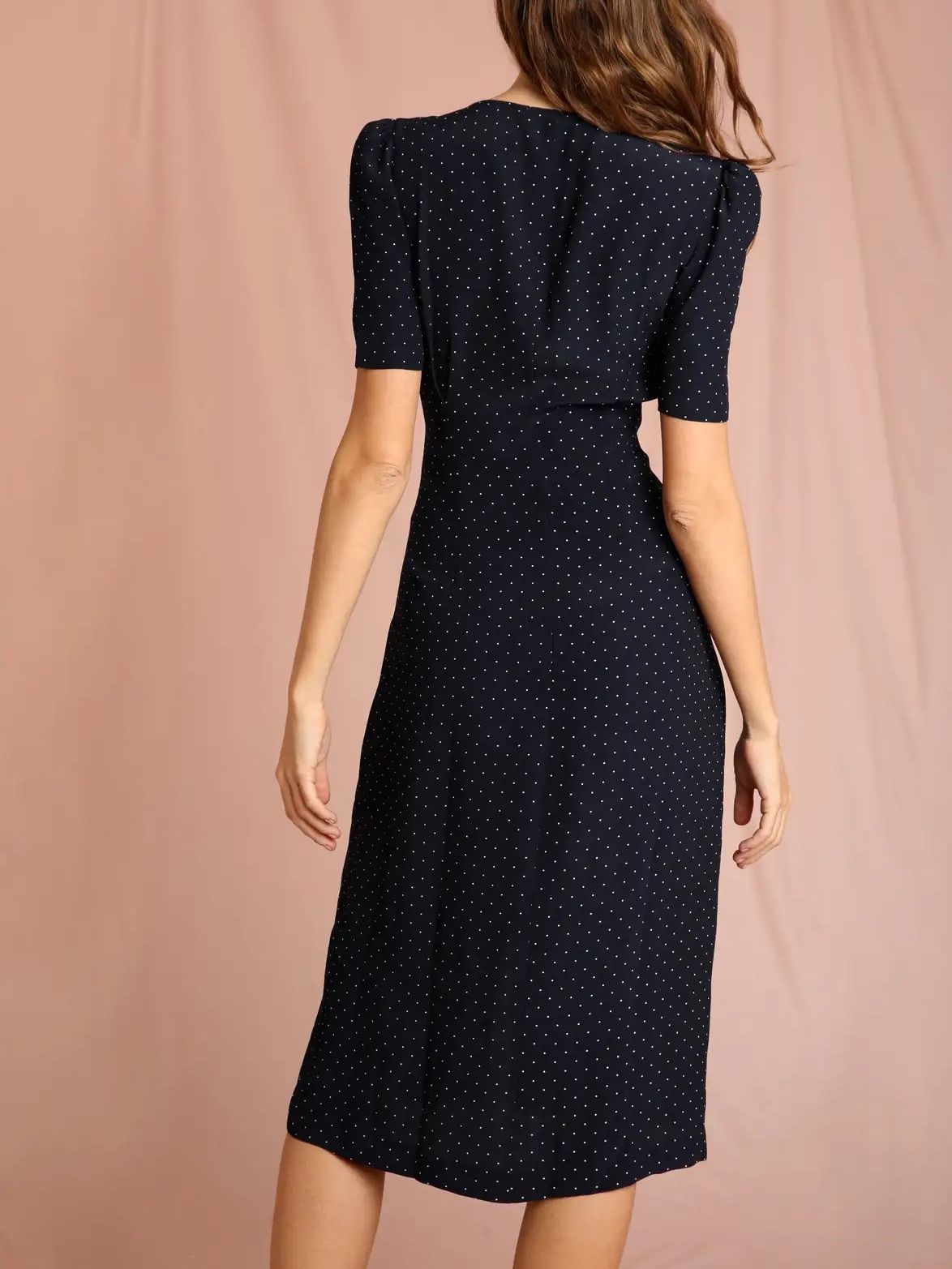 Clacive  Summer Women's Polka Dot Print Embroidery Midi Dress Short Sleeve Female High Waist Single-Breasted V-Neck Long Robe