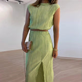 Fall outfits Back to school Elegant 2 Piece Skirt Sets Sexy Luxury Party Pleat Dress 2023 Elegant Maxi Dress Summer Clothes Crop Tops Two Piece Sets Outfit