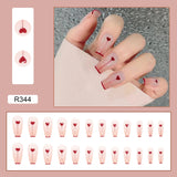 Fall nails Christmas nails 24Pcs Charming Pink Flame Long Ballerina Wearable Fake Nails Press on Smaill Heart Full Cover Detachable Finished Fingernails