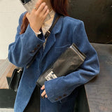 Clacive  Women's Vintage Corduroy Jacket  Autumn Winter Casual Loose Blazer Women Korean Single-Breasted Female Blazer Coat