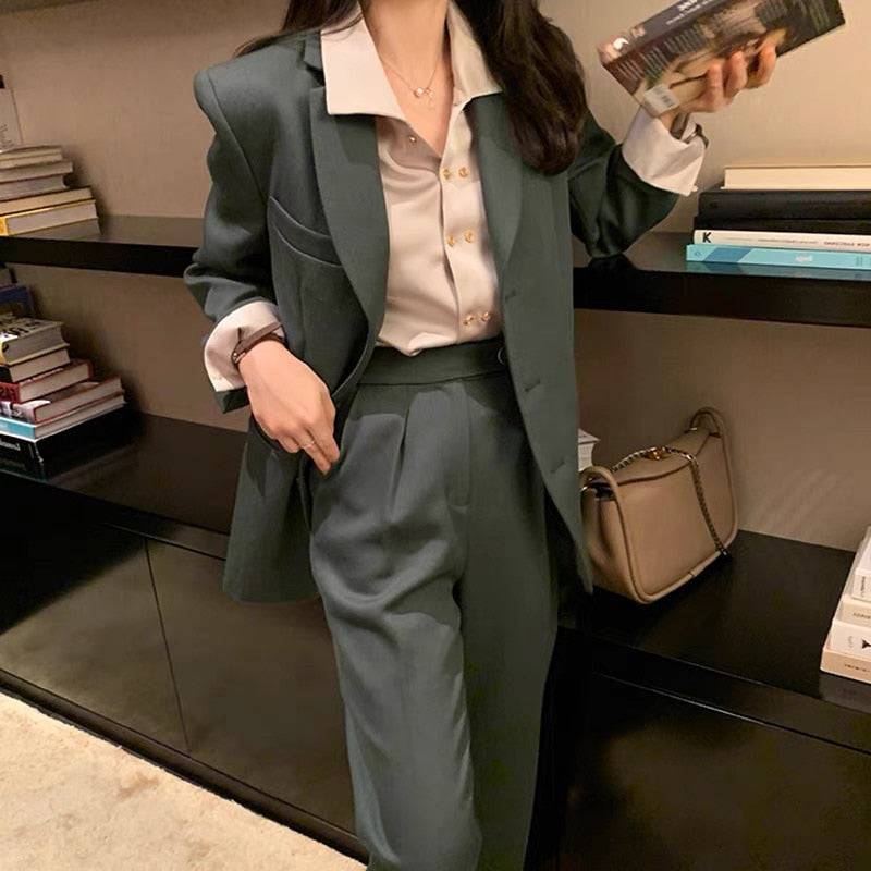 Clacive Spring Suits For Women Blazer Two Piece Set  Long Sleeve Suit Jacket Coat + Pants Sets Elegant Office Lady 2 Pieces Outfit