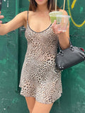 Women V-neck Sling Dress Spaghetti Straps Backless Leopard Print Summer Street Style Short Dresses For Club Party Mini Skirt