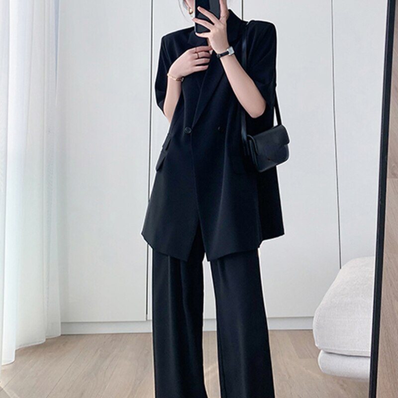 Clacive Formal Woman Office Clothes Two Pieces Set Summer Chic Casual Loose Business Blazer Pantsuit Women Fashion Korean Trousers Suit